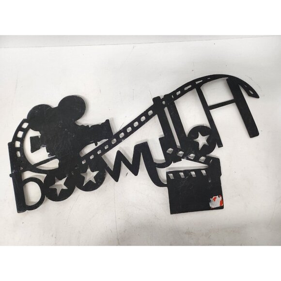 VINTAGE Black Metal Hollywood Wall Sign Mid Century Modern Hanging Decor 22"x9" - Picture 4 of 7